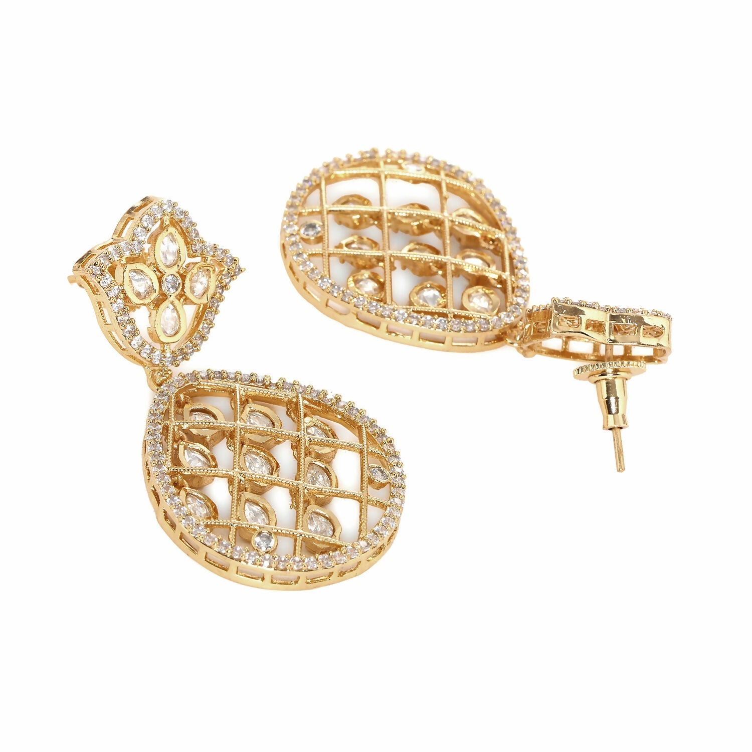 Jhallar Kundan and Diamond Dangler Earrings (Gold) - Ruby Raang - Distacart