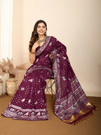 Wine Soft Silk Woven Meenakari Designer Saree - Vedanti