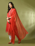 Myshka Women's Red Printed Kota Straight Party Kurta Set With Dupatta