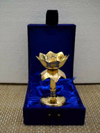 Craftvatika Gold Tone Brass Lotus Shape Pillar Diya Oil Lamp