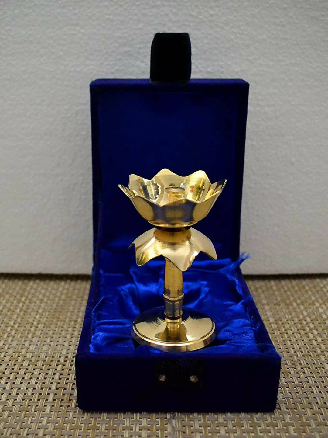 Craftvatika Gold Tone Brass Lotus Shape Pillar Diya Oil Lamp