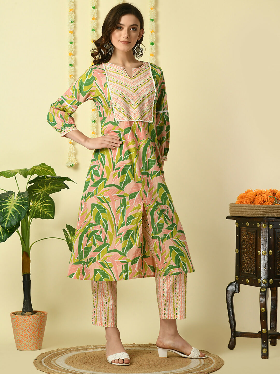Myshka Women's Multi Pure Cotton Kurta & Palazzos With Dupatta Party Sets