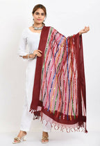 Mominos Fashion Moeza Women's Orgenza Multi Thread Mirror Work Maroon Dupatta - Distacart