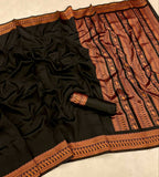 DEIANA'S Beautiful Designer Golden zari Soft Lichi Silk Saree - Black
