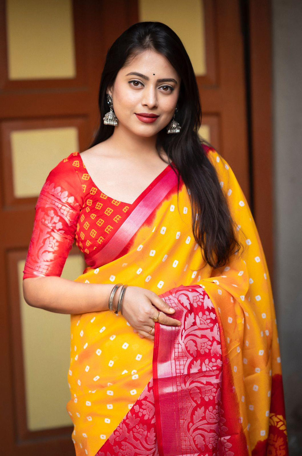 Yellow Jute Silk Printed Saree with Unstitched Blouse - Hiral Fashion