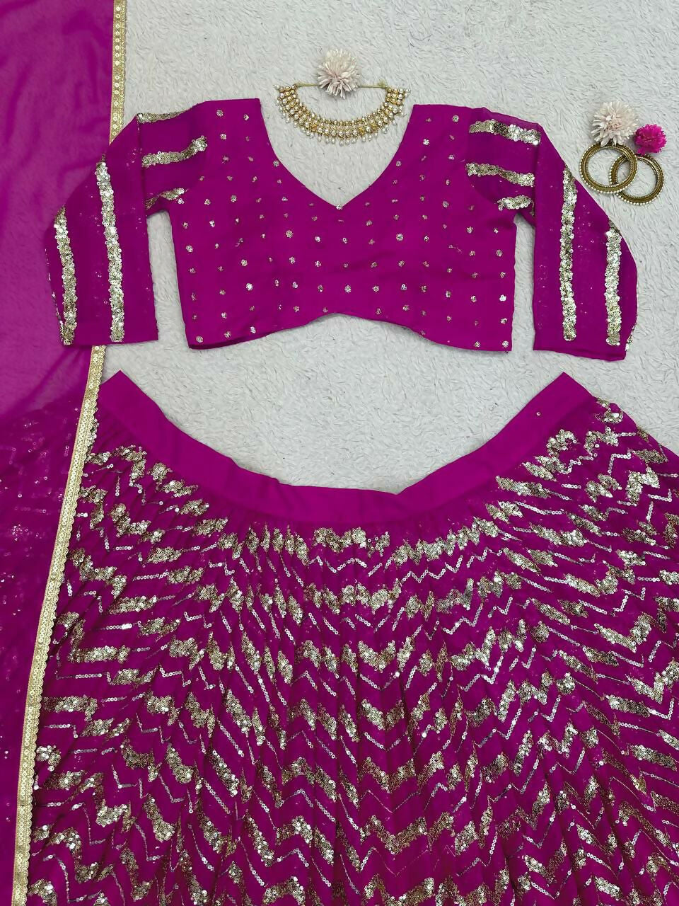 Jyoti Fashion Women's Wine Faux Georgette Sequins with Thread Embroidered Designer Lehenga Choli Set
