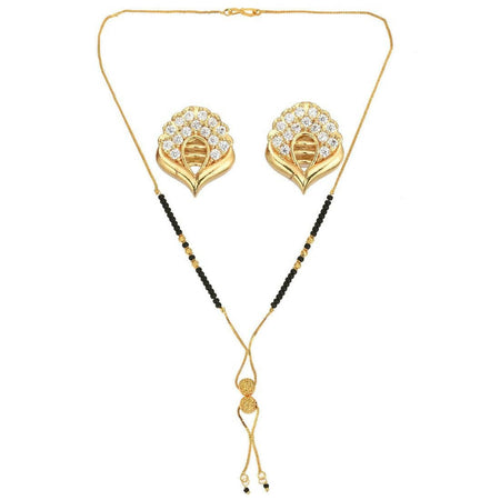 AanyaCentric Gold-Polished Short Mangalsutra Set with Earrings