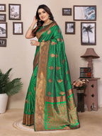 Joban Fashion Banarasi Green Woven Soft Silk Saree - Distacart