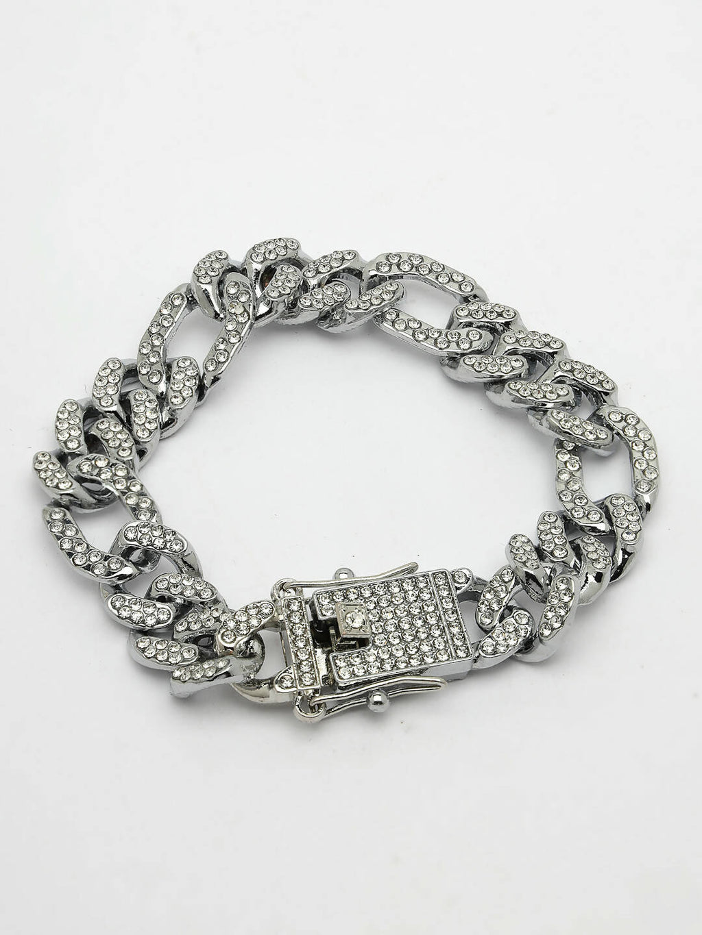NVR Men Silver-Plated Stainless Steel American Diamond Studded Link Bracelet - Distacart