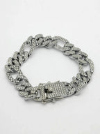 NVR Men Silver-Plated Stainless Steel American Diamond Studded Link Bracelet - Distacart