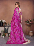 Aastha Fashion Magenta Pure Dola Silk Handmade Original Bandhej Saree - Distacart