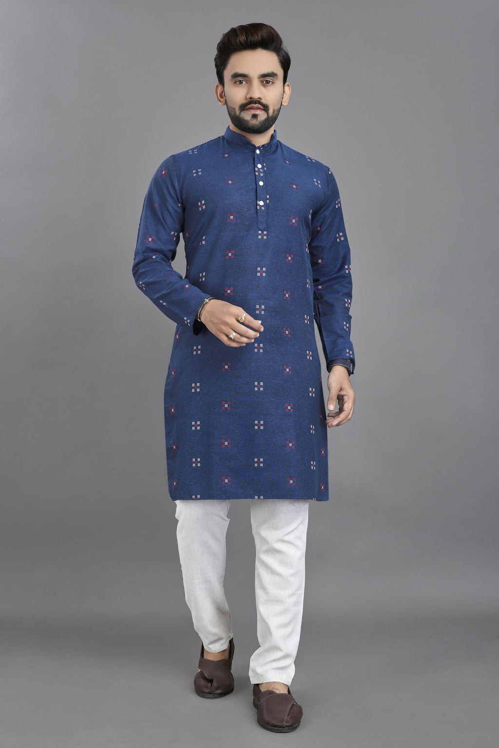 Anaita Teal Weaving Linen Cotton Straight Kurta