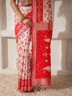 Shree Shyam Fashion Linen Cotton Red & White Saree - Distacart