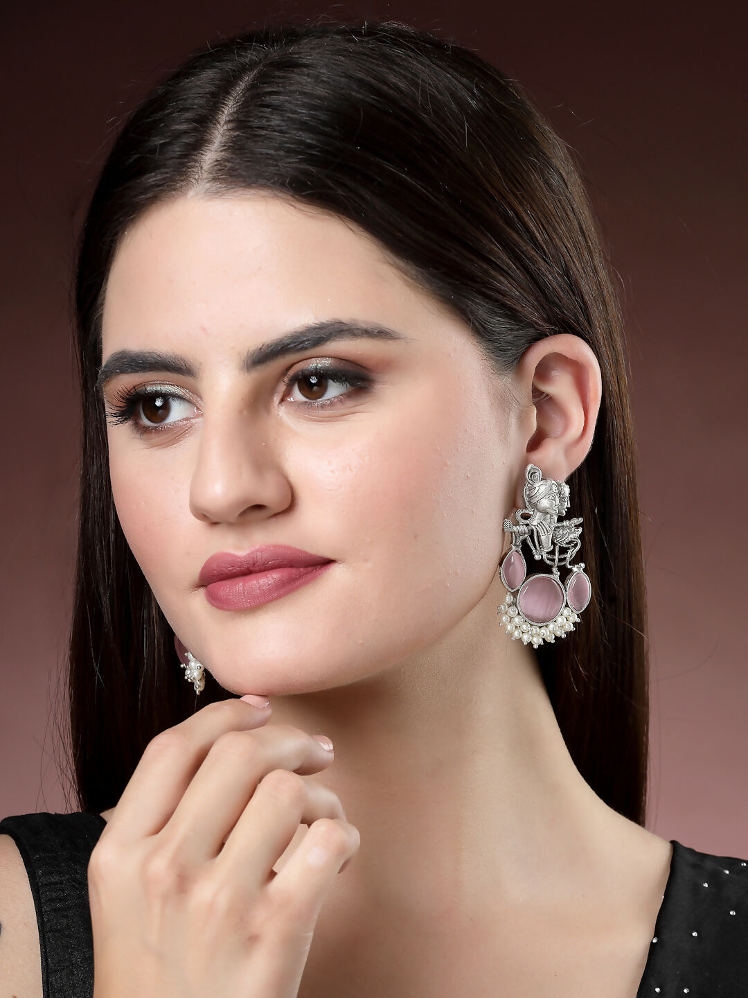 NVR Women's Silver-Plated Artificial Stones and Beads Radha Krishna Drop Earrings - Distacart