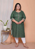 Miravan Womens Plus Size Green Zigzag Print Embroidery Rayon Straight Kurta - Distacart