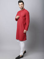 Even Apparels Maroon Cotton Checked Men's Kurta With Band Collar - Distacart