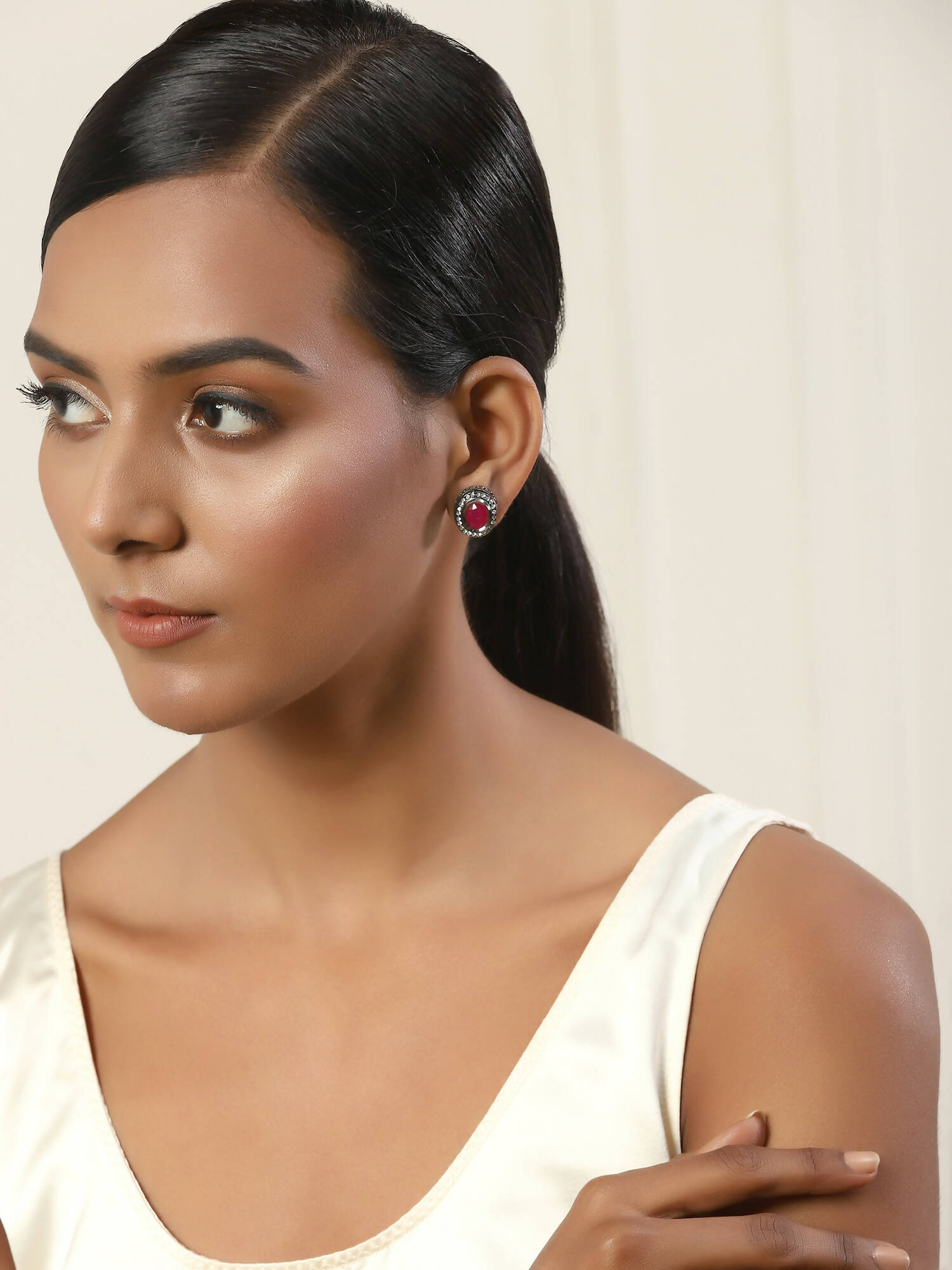 Pink Circular Studs Earrings - Ruby Raang - Distacart
