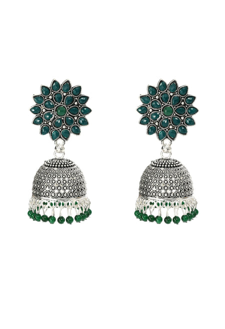 Mominos Fashion Joharkamal Kundan work Jhumka with Green Beads