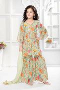 Kids Functional Designer Pista Green Digital Flower Print On Georgette Shrara Suit - Aaradhna