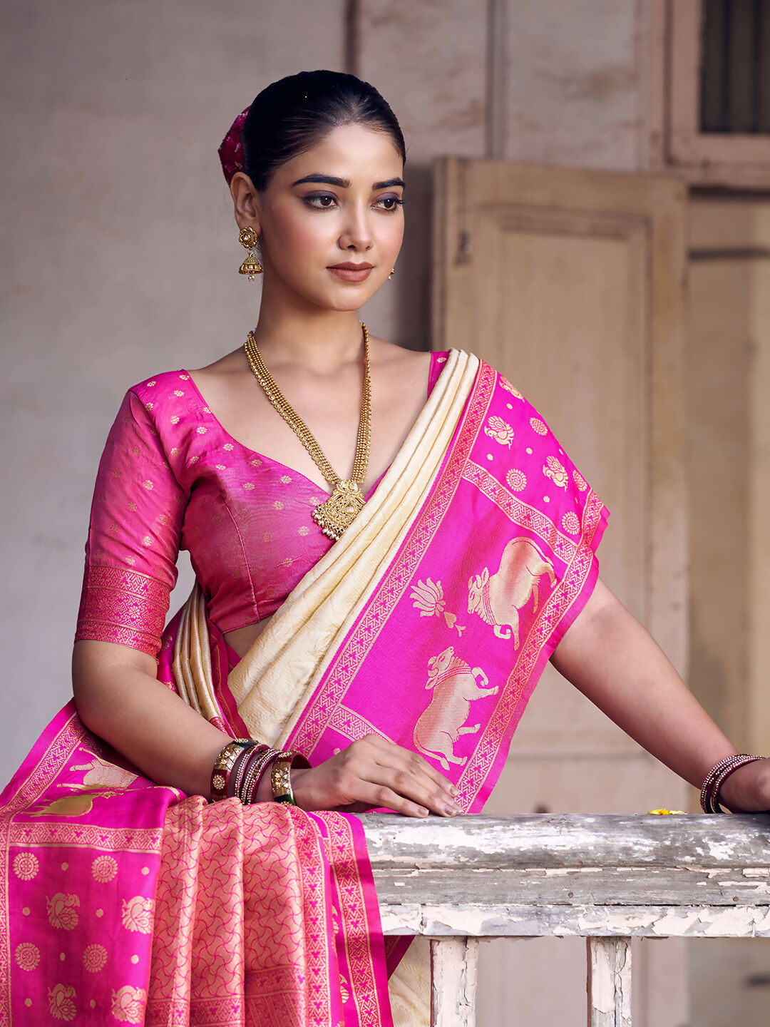 Shree Shyam Fashion Cream Soft Silk Saree - Distacart