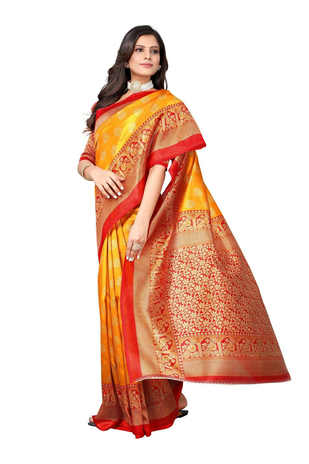 Vamika Yellow Printed Art Silk Saree