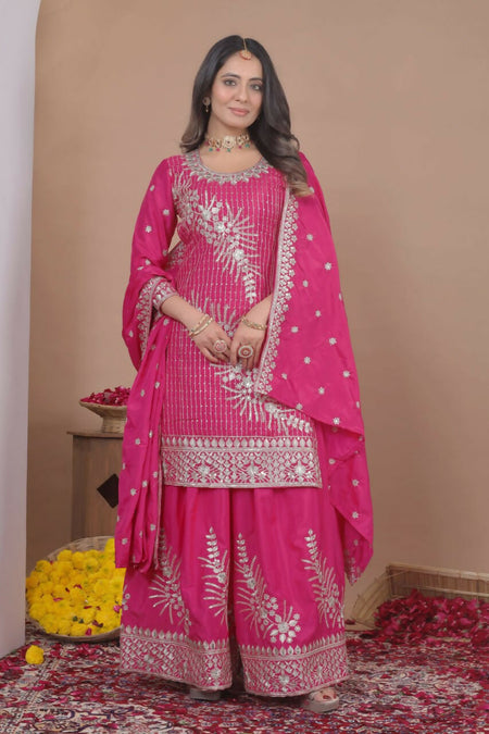 Teeya Creation Pink Color Natural Crepe Silk Wedding Wear Trending Salwar Suit