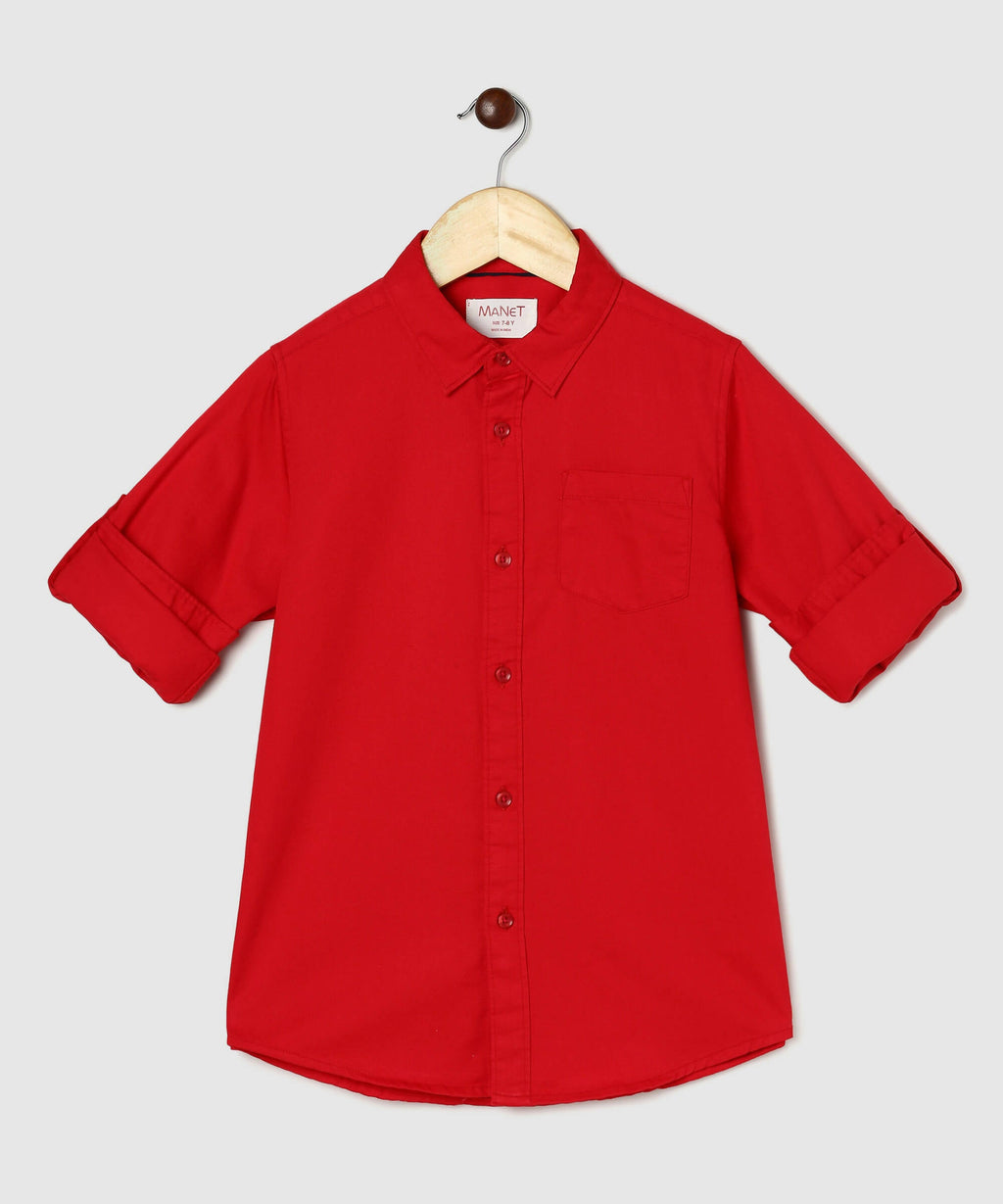 Manet Boys Full Sleeves Solid Shirt - Red