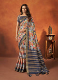 Grey Rangkat and Crepe Silk Abstract Saree With Unstitched Blouse Piece - Mohmanthan Royal Saachi