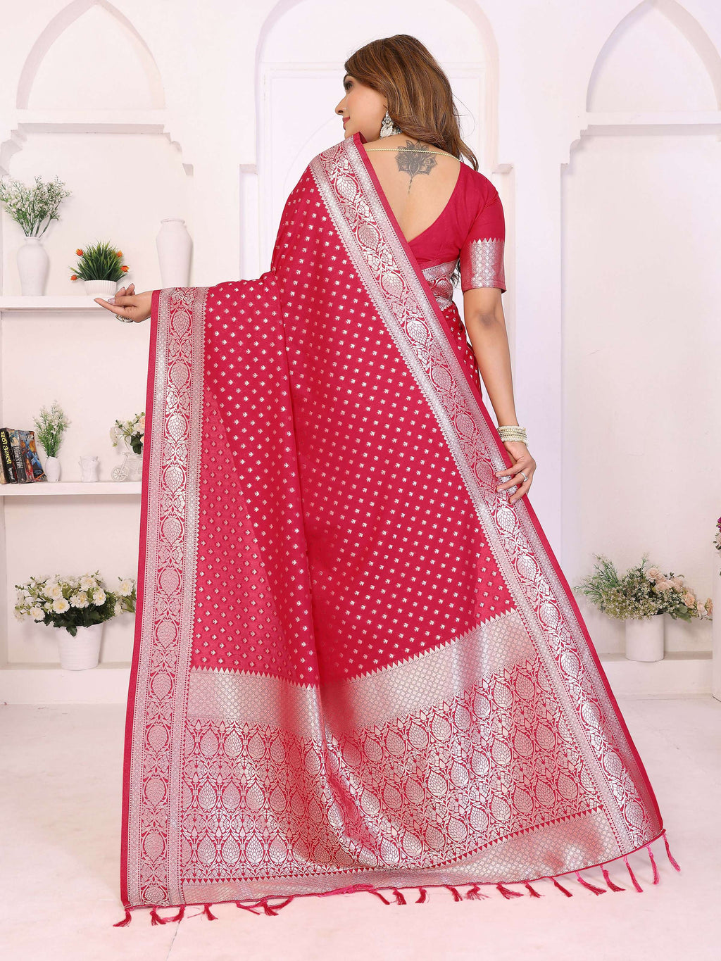 Aastha Fashion Red Georgette Silk Zari Weaving Saree - Distacart