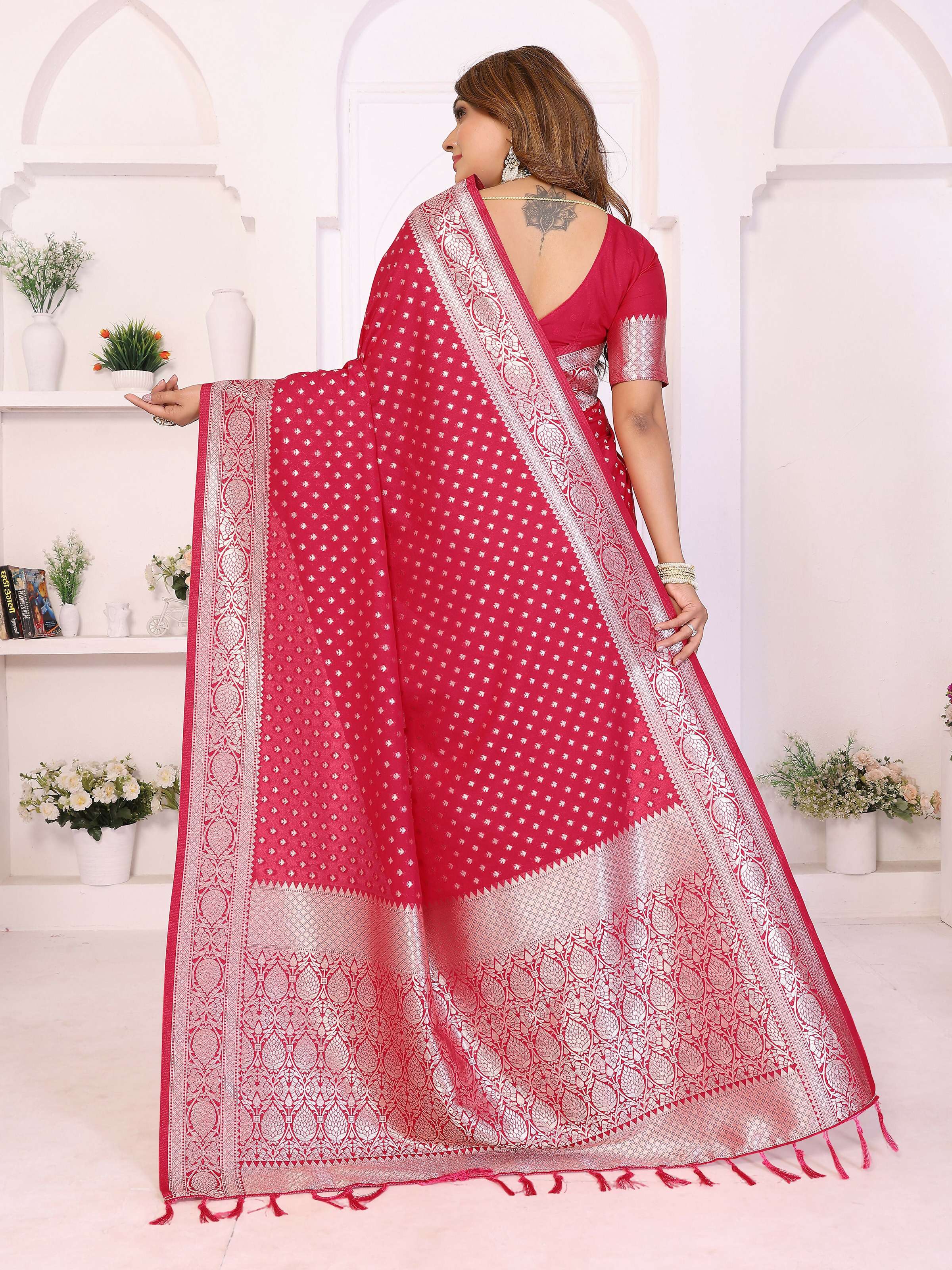 Aastha Fashion Red Georgette Silk Zari Weaving Saree - Distacart