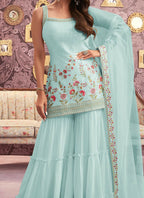 Vastranavya Malaika Arora Cream Georgette Embroidered Sequins Palazzo Suit