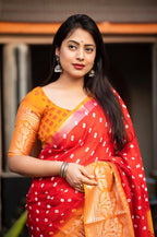 Red Jute Silk Printed Saree with Unstitched Blouse - Hiral Fashion