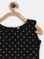 Ahalyaa Black Cotton Gold Print Kids Kurta Sharara Sets For Girls