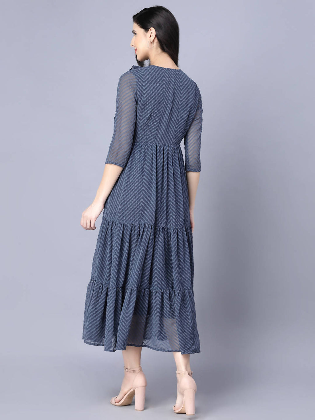 Myshka Georgette Solid 3/4 Sleeve Round Dark Grey Women Dress - Distacart