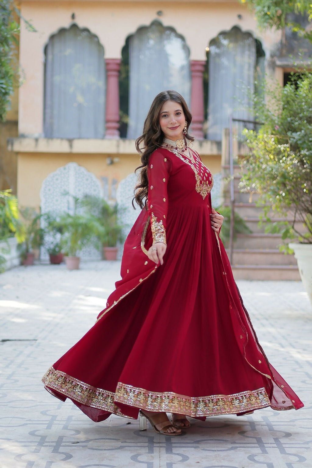 Joban Fashion Maroon Georgette Sequence Embroidery Work Kurta Set - Distacart
