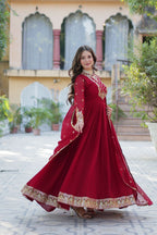 Joban Fashion Maroon Georgette Sequence Embroidery Work Kurta Set - Distacart