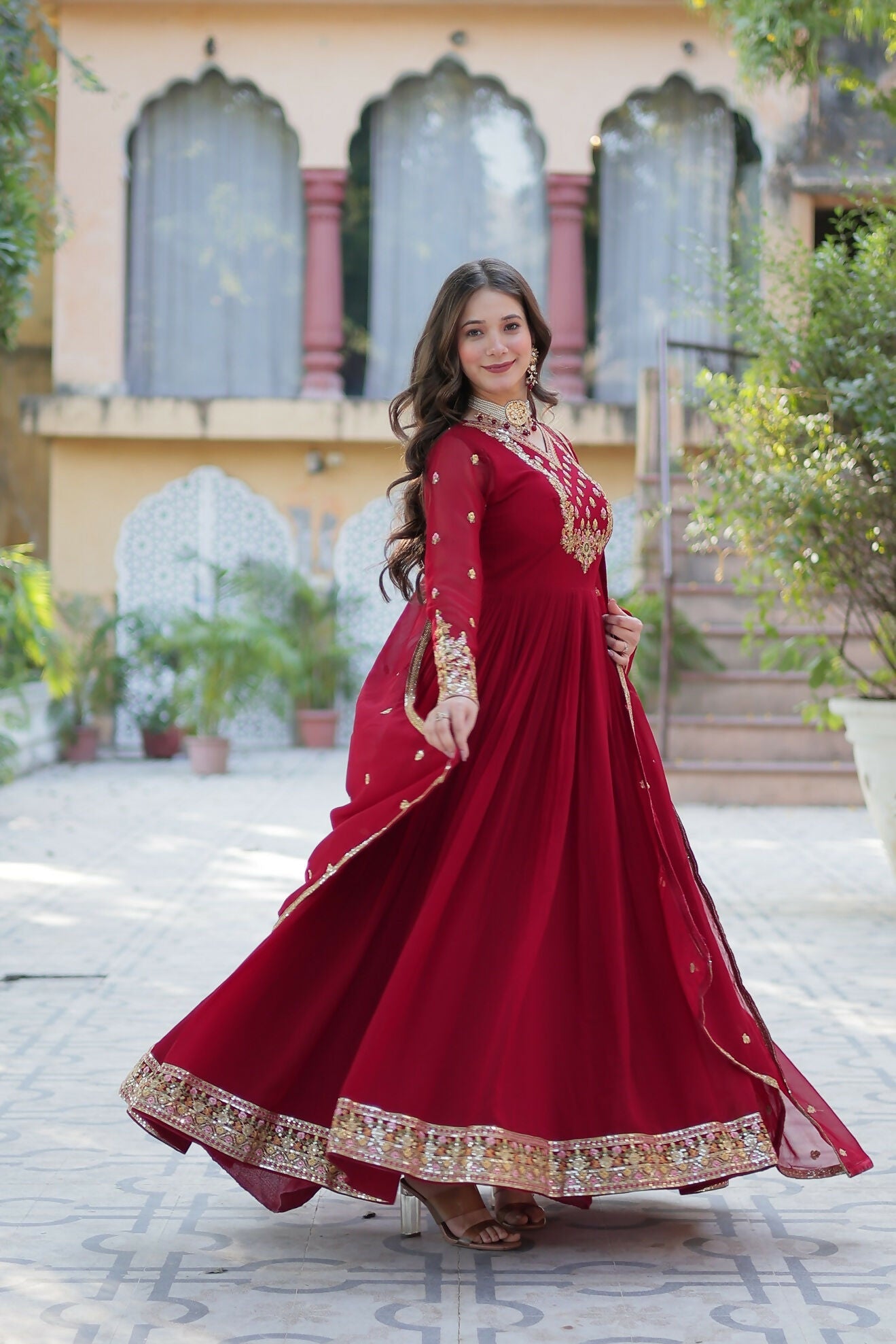 Joban Fashion Maroon Georgette Sequence Embroidery Work Kurta Set - Distacart