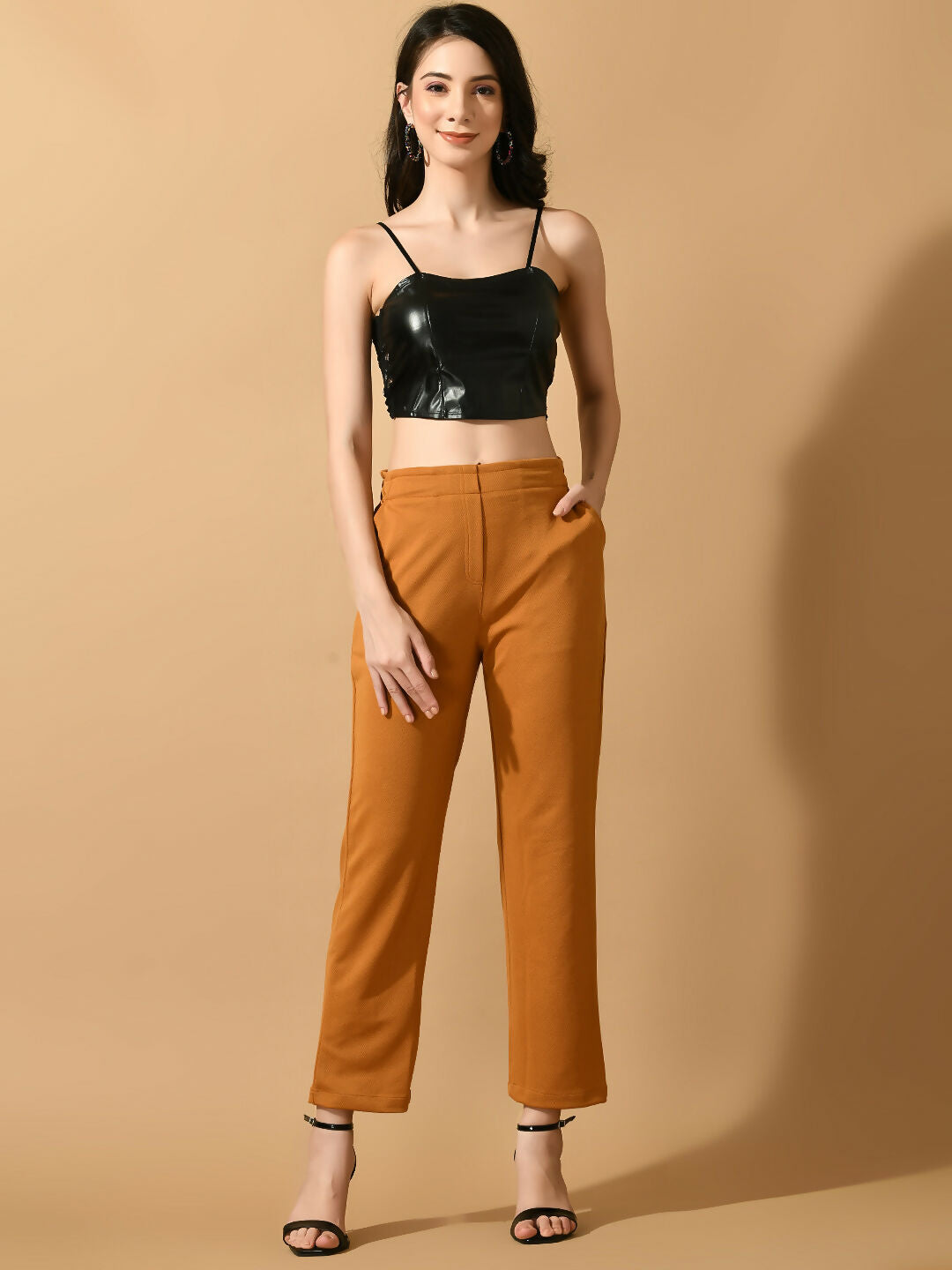Myshka Women's Mustard Straight Fit Party Trouser