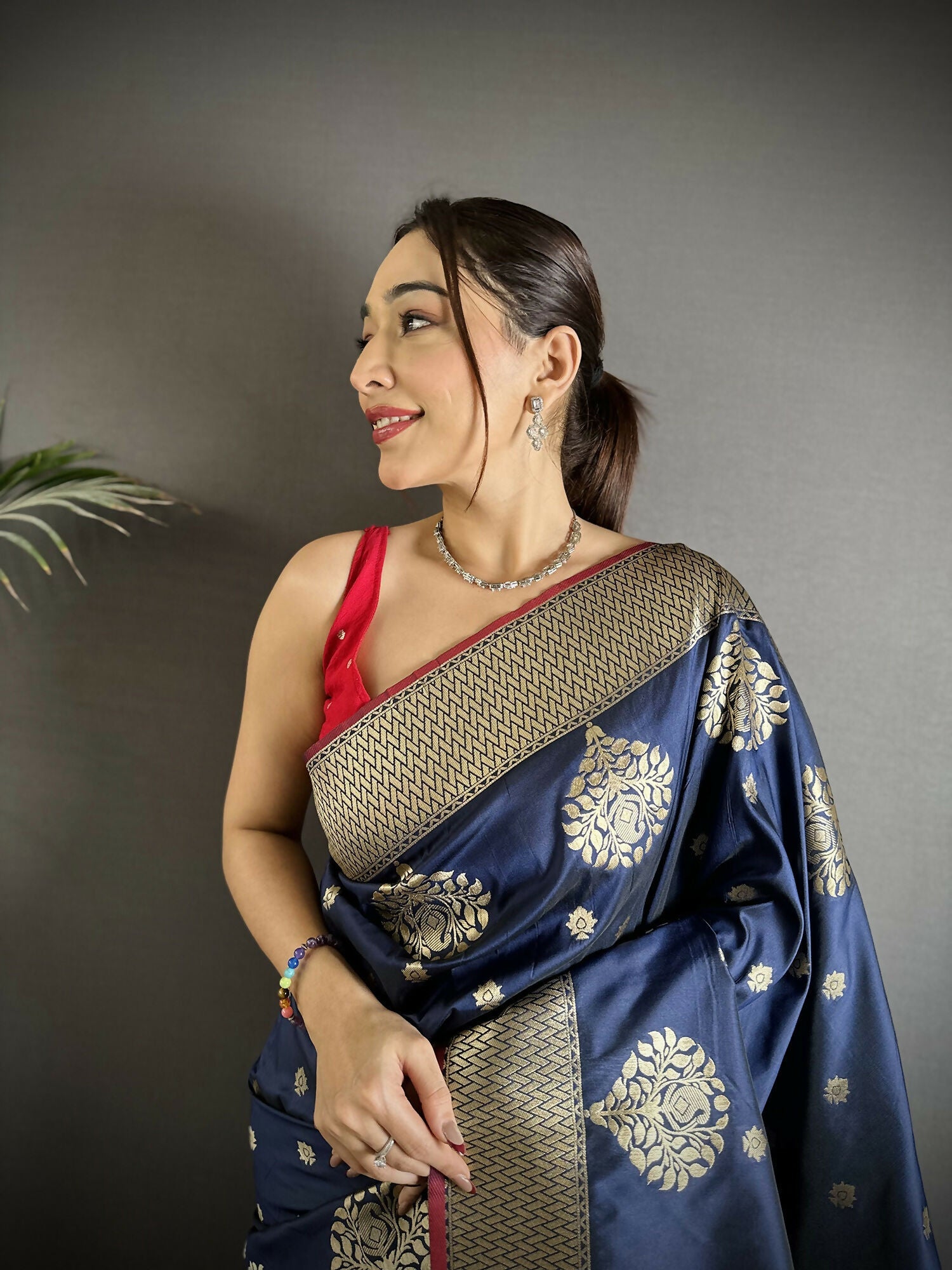 Joban Fashion Navy Blue Woven Butti Soft Silk Banarasi Silk Saree - Distacart