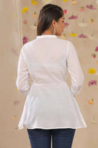 Juniper Women White Cotton Moss Embroidered A-Line Tunic - Distacart