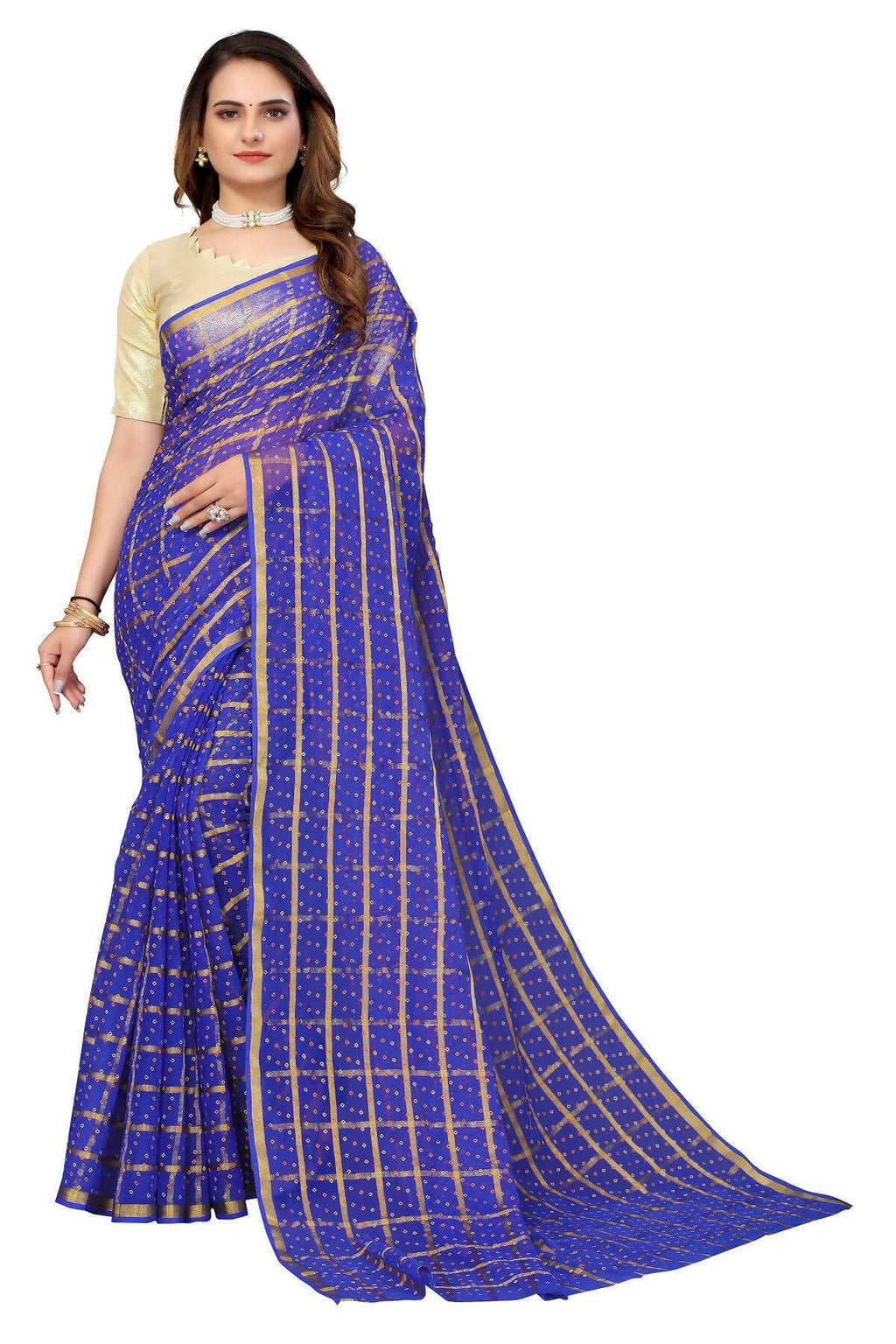 Vamika Blue Jari Work Chiffon Saree (GARVITA PURPLE) - Distacart