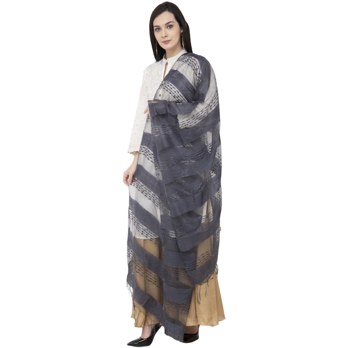 A R SILK Payal Plan Regular Dupatta Gray Color Dupatta or Chunni