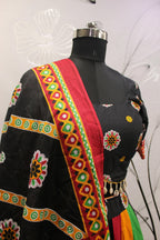 Multi Color Pure Cotton Hand Block Print Navratri Lehenga Choli with Dupatta - Raas
