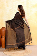 Piyari Fashion Women's Black Embellished Cotton Blend Zari Check Handloom Saree - Distacart