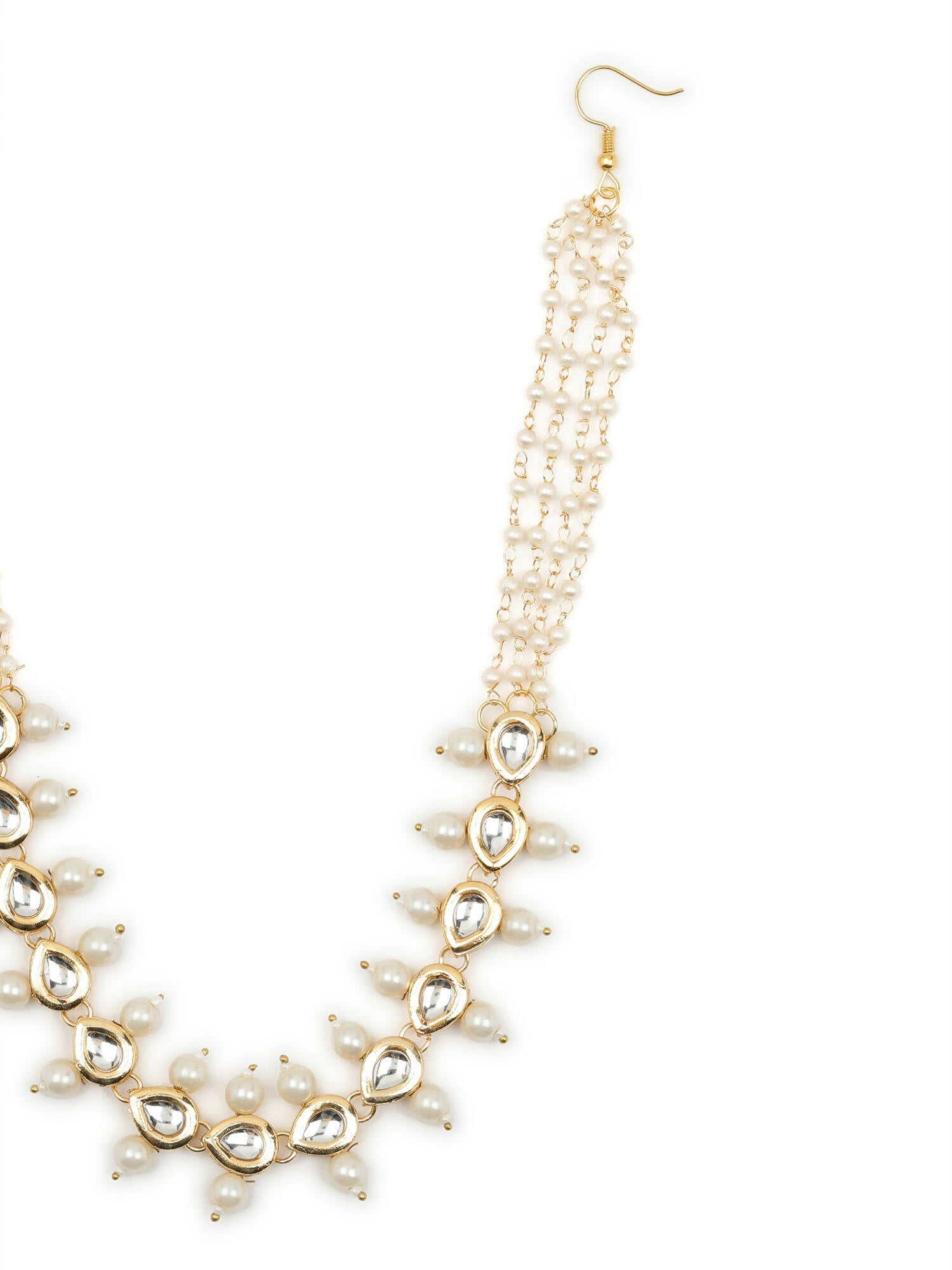 Gold-Plated White Kundan-Studded Pearl Beaded Hair Band - Ruby Raang - Distacart