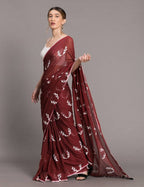 Suta Women Maroon White Hand Blocked Pure Cotton Saree - Distacart