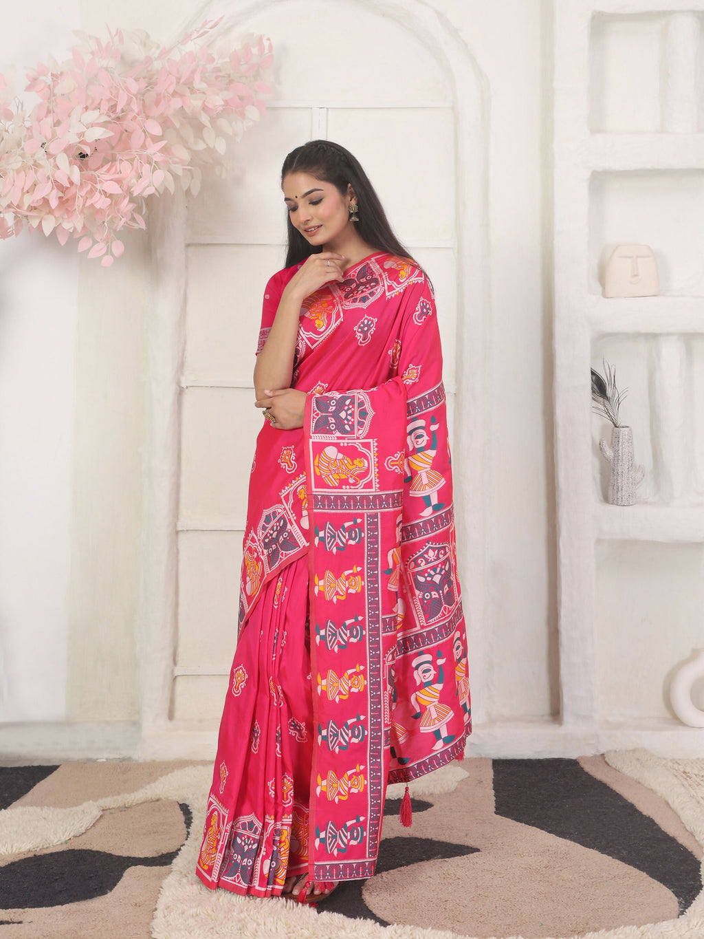 Shree Shyam Fashion Silk Blend Pink Saree - Distacart