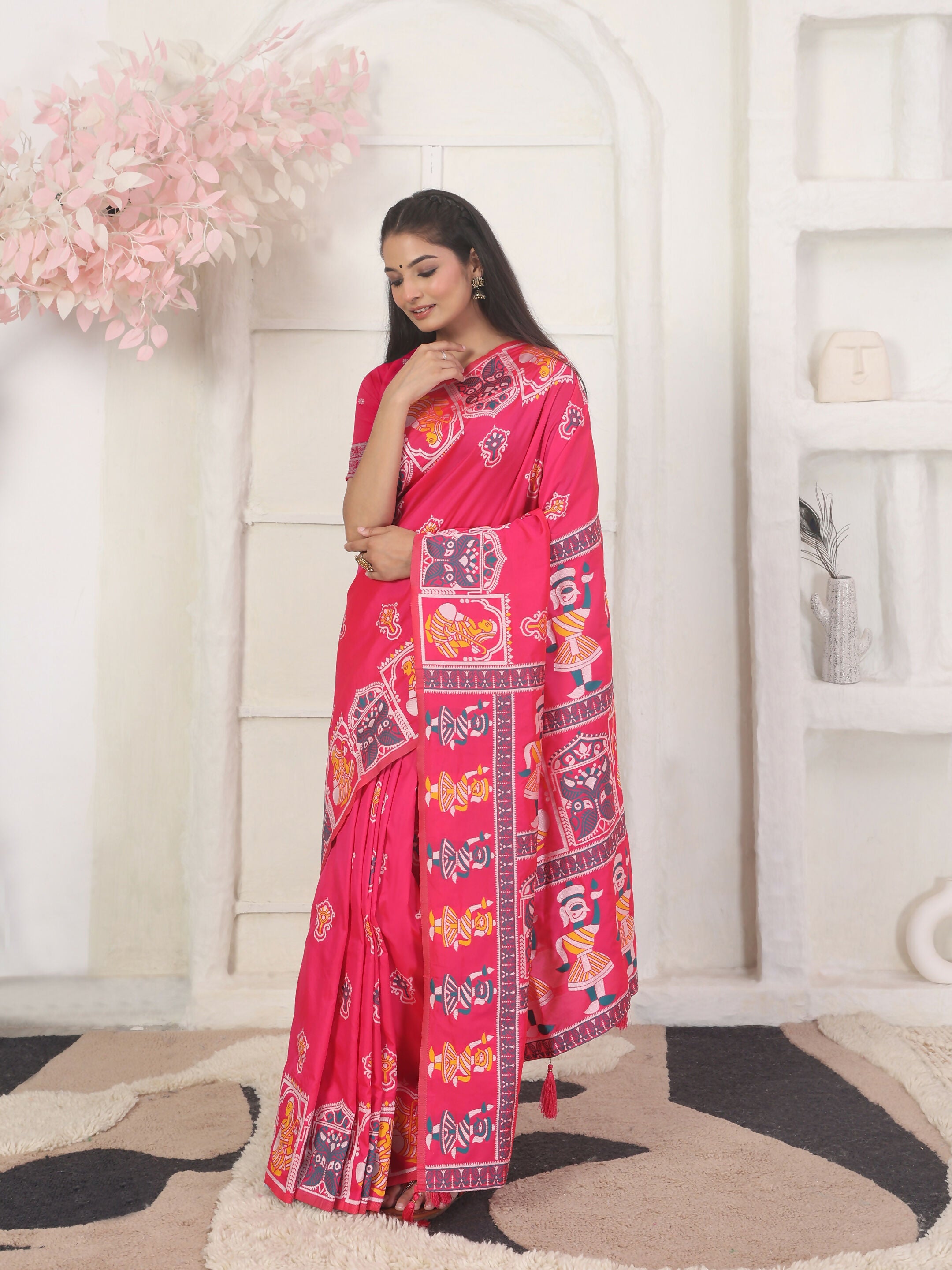 Shree Shyam Fashion Silk Blend Pink Saree - Distacart
