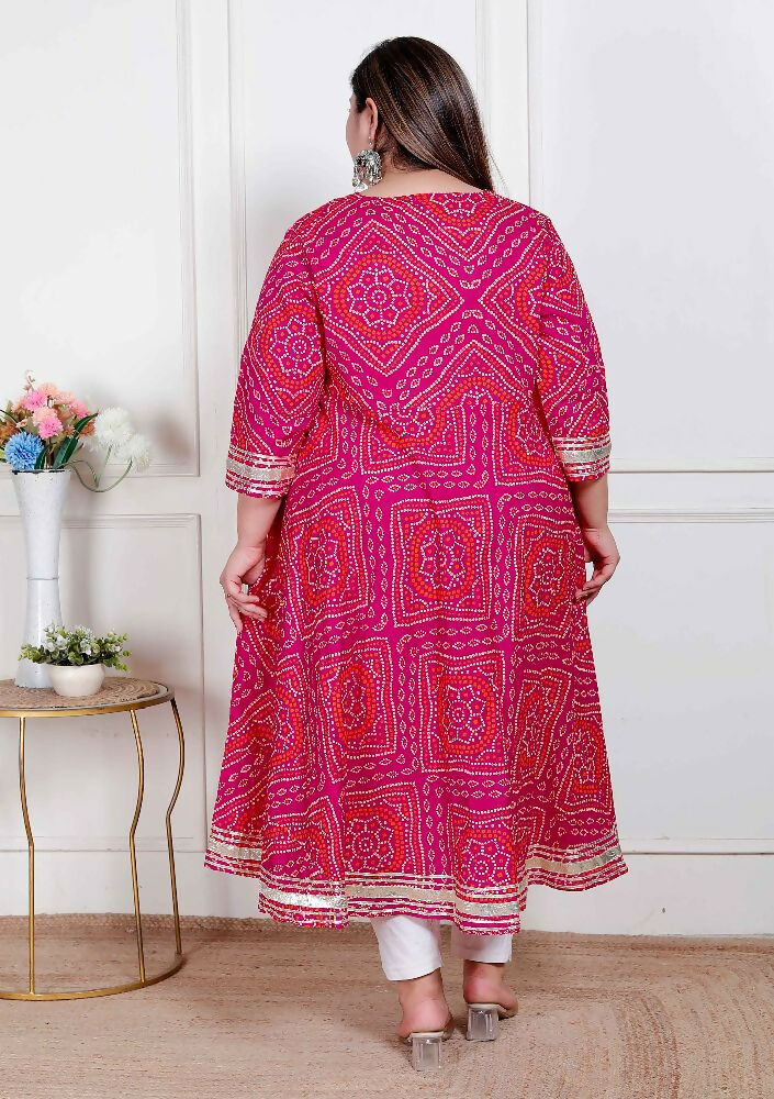 Miravan Plus Size Women'S Pink Cotton Bandhani Ethnic Anarkali Kurta - Distacart