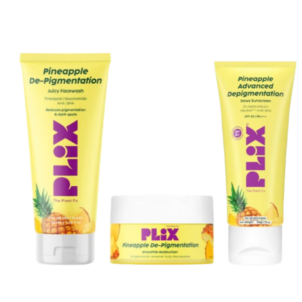 PLIX The Plant Fix Pineapple De-pigmentation Regime Juicy Face Wash, Smoothie Moisturizer & Dewy Sunscreen - Distacart